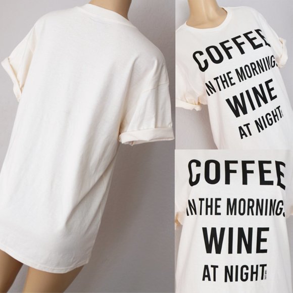 Coffee In Morning Wine At Night Cotton Tee T Shirt - Picture 7 of 9